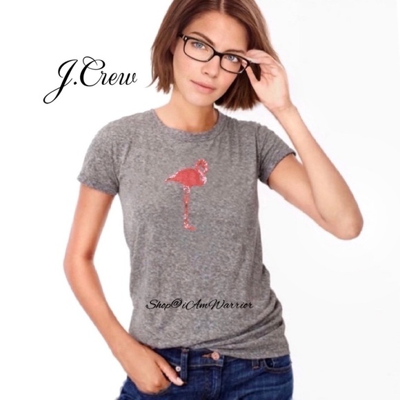 J.Crew sequin coral flamingo gray t-skirt *shop@iamwarrior - Picture 1 of 10